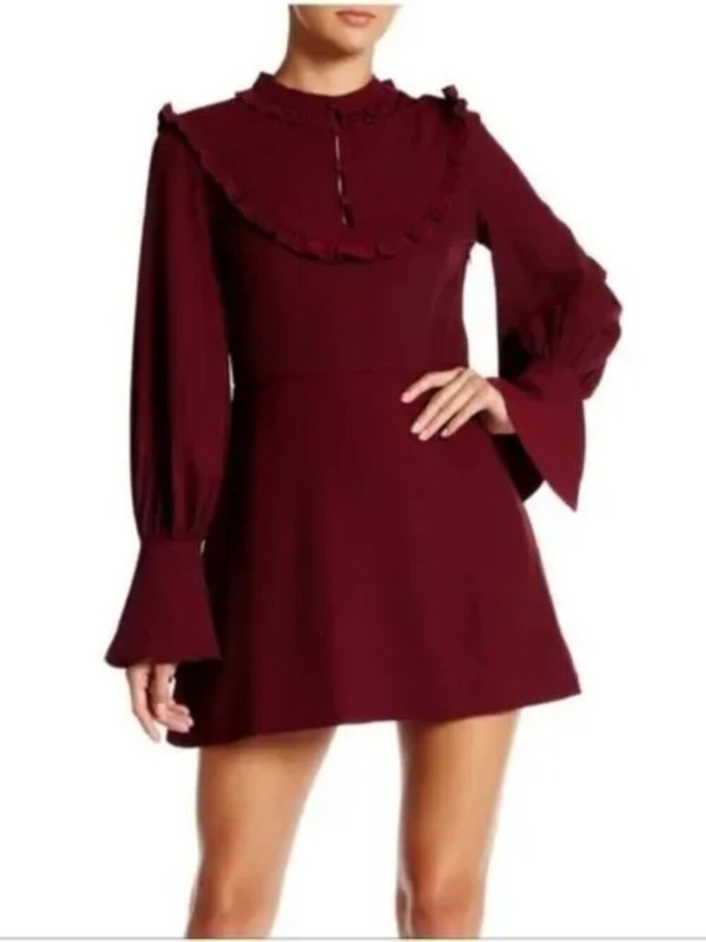 Revolve Endless Rose  long sleeve bell mini Dress in Burgundy women size M (320)